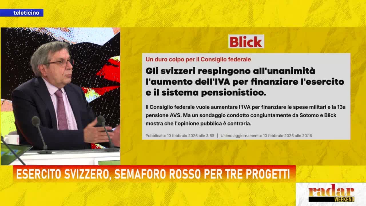 Radar del 14 febbraio 2026 - ESERCITO SVIZZERO, SEMAFORO ROSSO PER TRE PROGETTI